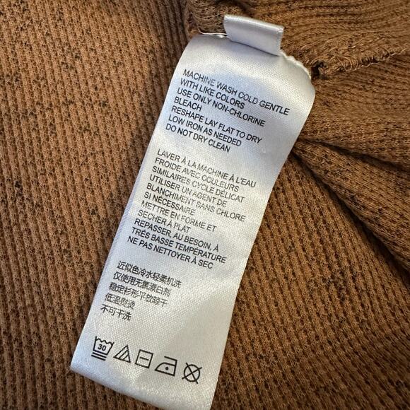 PILCRO ANTHROPOLOGIE Leopard Print Top Brown Waffle Knit Split-Neck - Picture 9 of 10